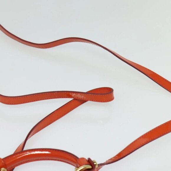 Salvatore Ferragamo Gancini Hand Bag Enamel 2way Orange Gold Auth - Picture 11 of 16